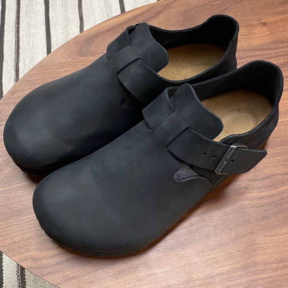 Birkenstock London Men's Black Oiled Leather Shoes. Size 43